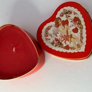 Candle Vintage Red Cupids Heart Candle in a Tin Angel Cherub 1991 Scented